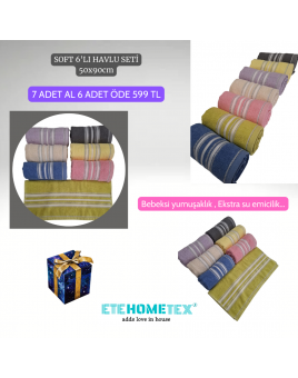 ETEHOMETEX SOFT 6'LI HAVLU SETİ 50x90cm RENKLİ 8696474231834